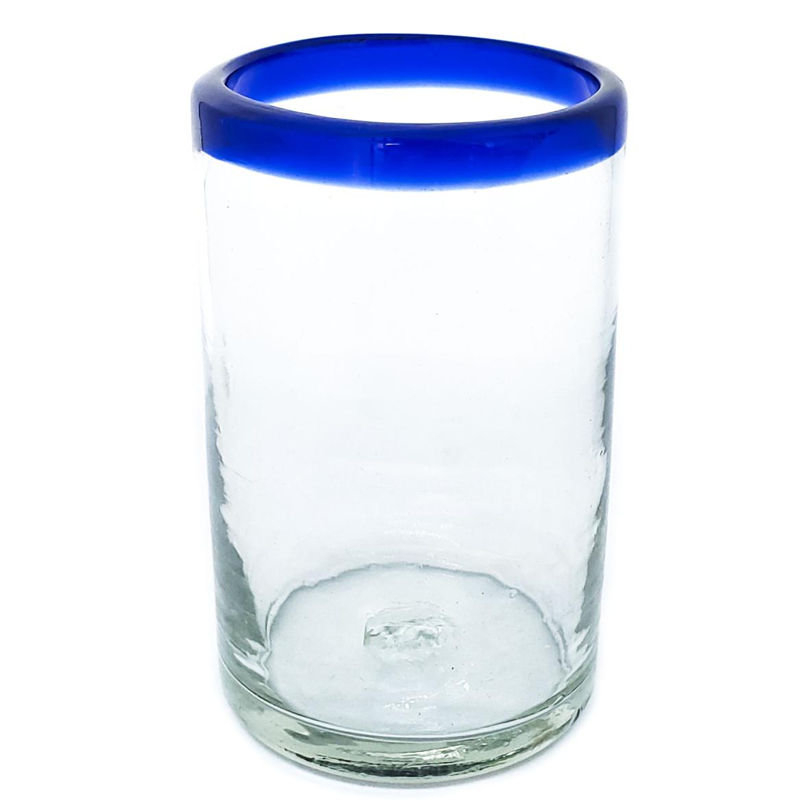 Vasos de Vidrio Soplado al Mayoreo / vasos grandes con borde azul cobalto / Éstos artesanales vasos le darán un toque clásico a su bebida favorita.